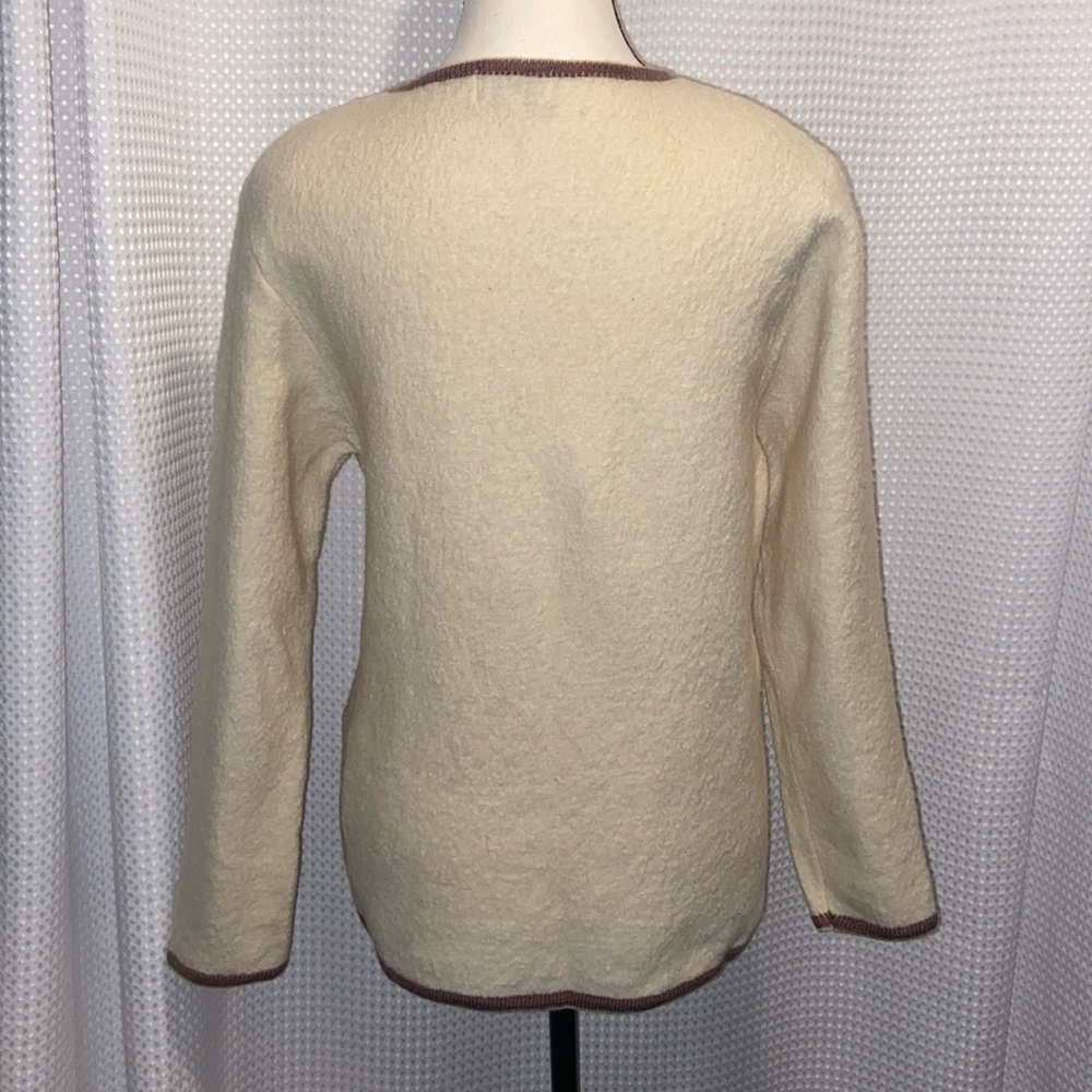 Vintage cream‎ boil wool Cardigan wood buttons embroidery size small - Picture 16 of 16